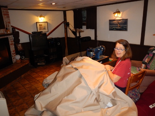 2014 kathy sews storage
          tarp on our Sailrite SewingMmachine