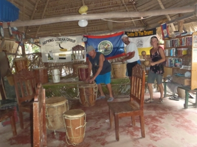 John and Lucy show off the most popular gathering
                spot in the area a drumming bar