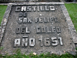 Sign at Fort Felipe located at the entrance to
                  Lago Isabal
