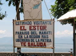 Sign at entrance to the mining town of
                Estor in Lago Isabal