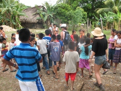 Kathy the Pied Piper leads Pataxtia
                  Indian Village