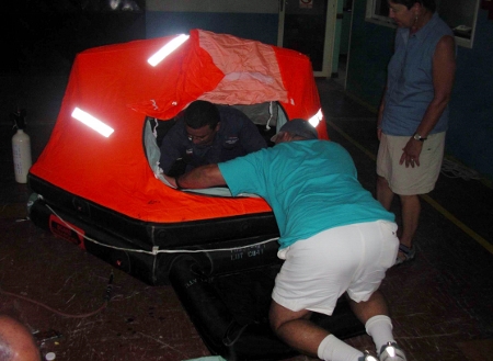 Tundras Life Raft Inflated and being inspected
        in Venezuela